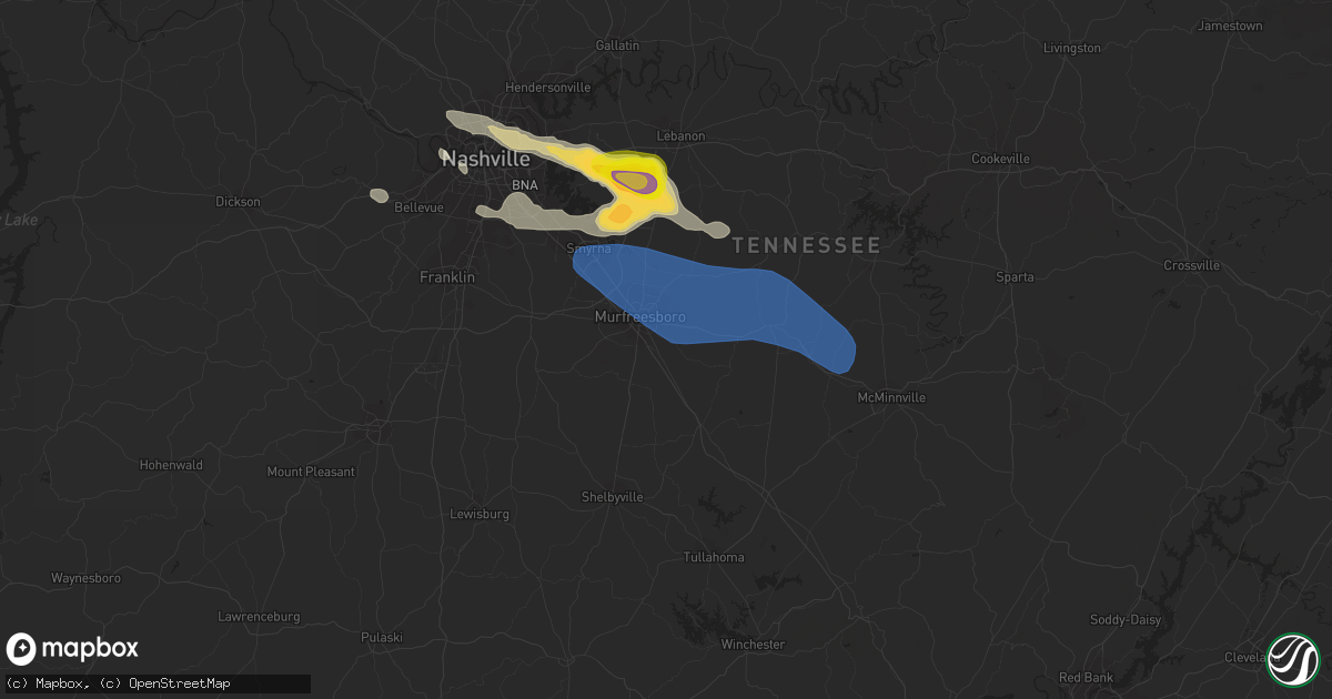 Hail map in Murfreesboro, TN on June 17, 2022