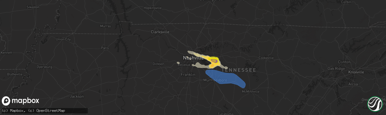 Hail map in Nashville, TN on June 17, 2022