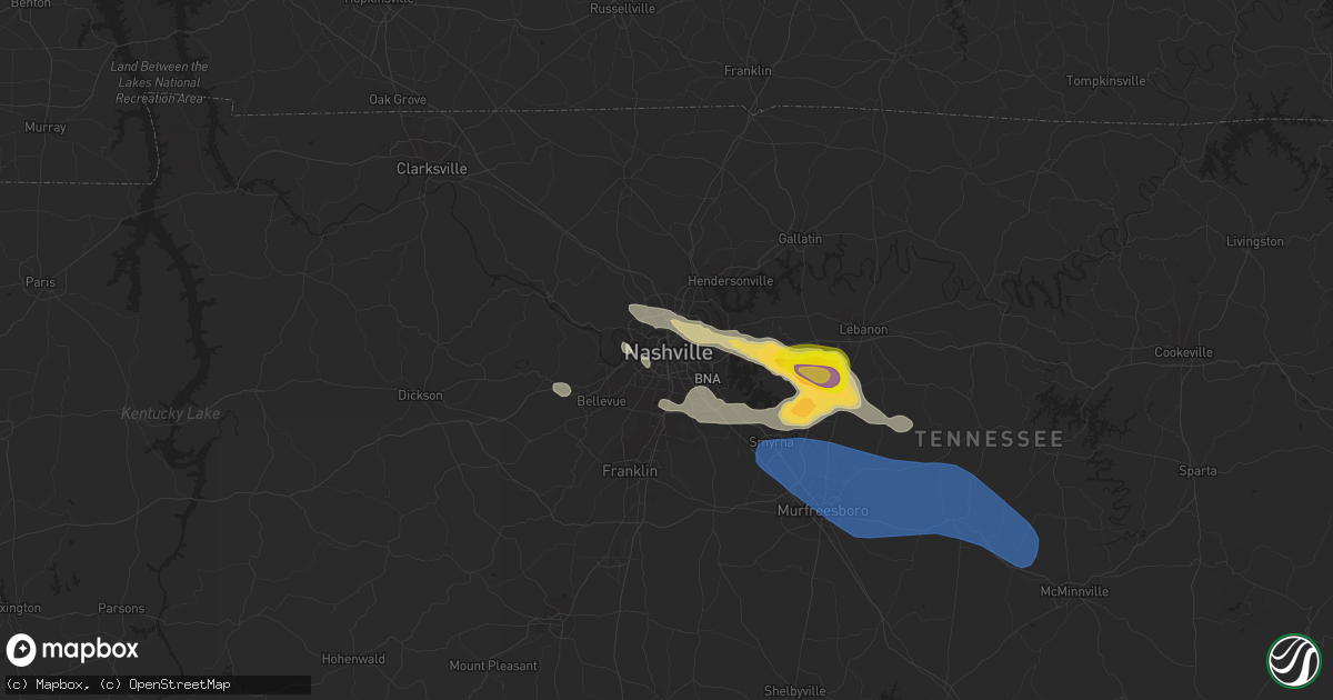 Hail map in Nashville, TN on June 17, 2022