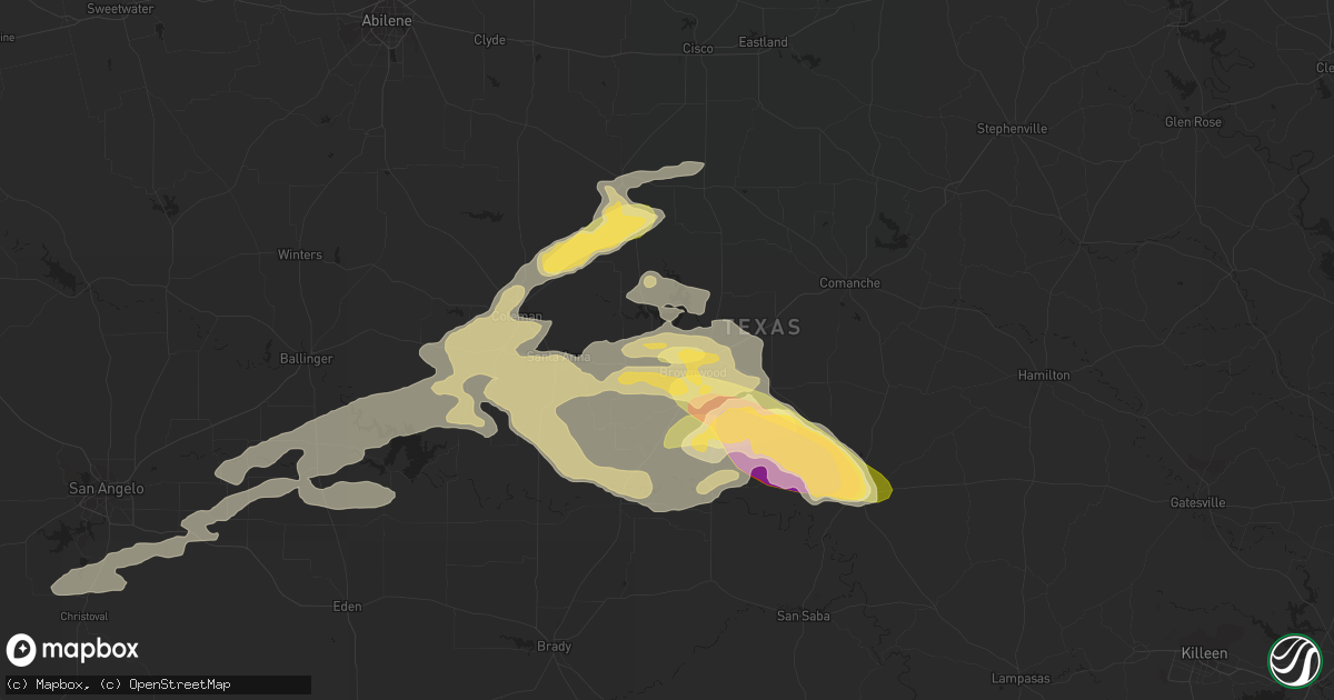Hail map in Brownwood, TX on June 17, 2023