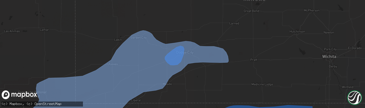 Hail map in Dodge City, KS on June 17, 2023