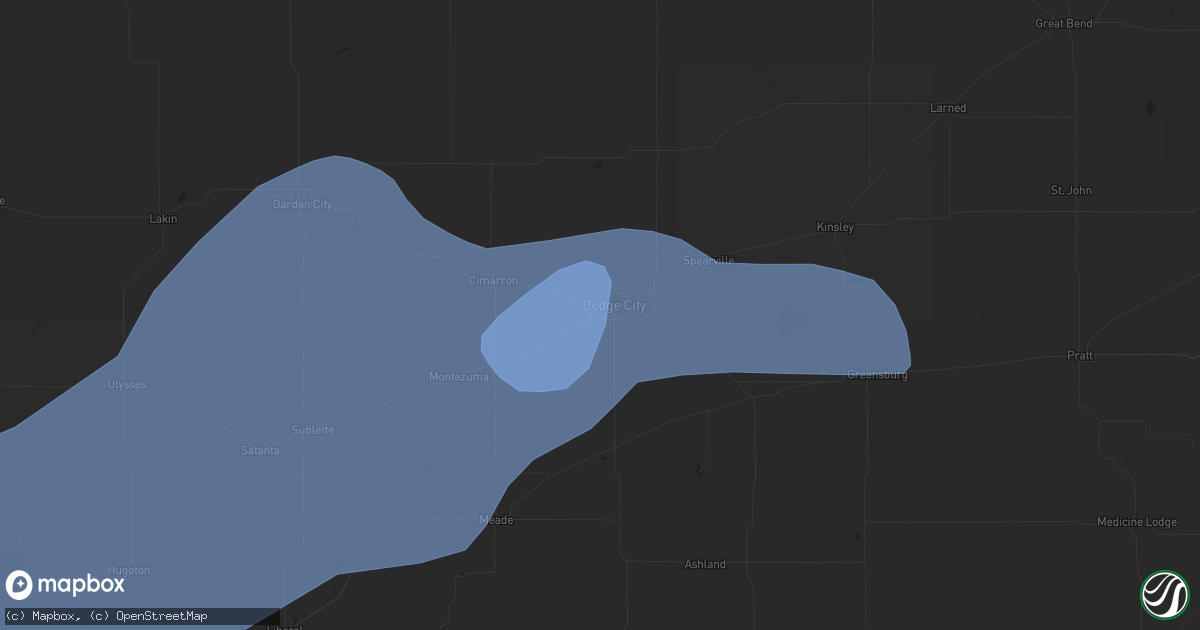Hail map in Dodge City, KS on June 17, 2023