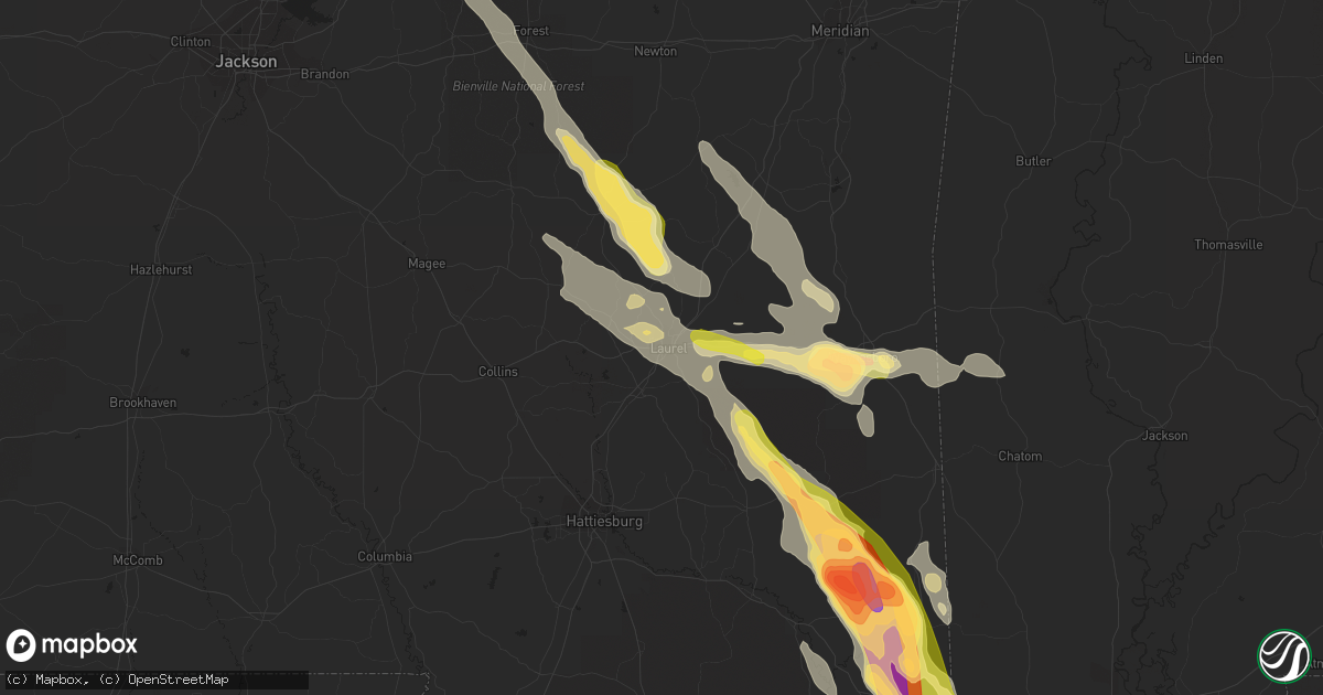Hail map in Laurel, MS on June 17, 2023
