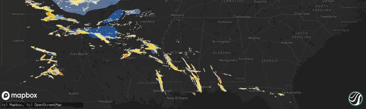 Hail map in Mississippi on June 17, 2023