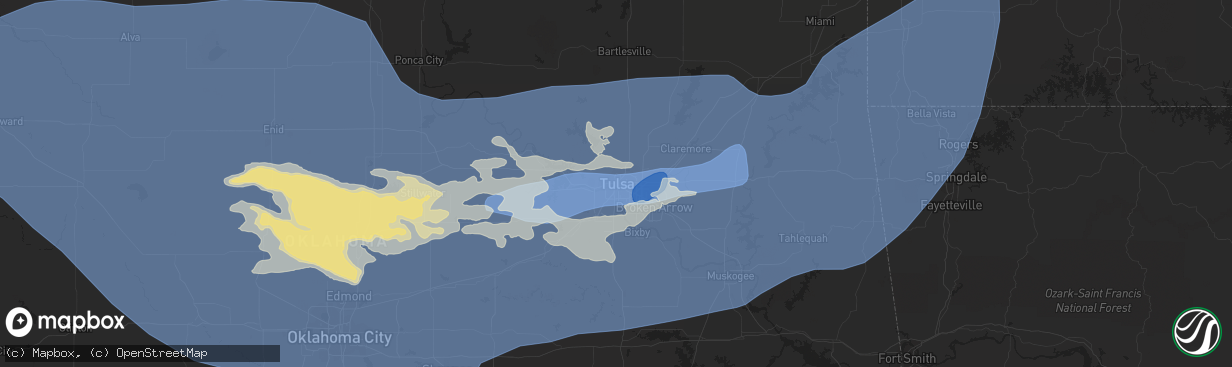 Hail map in Tulsa, OK on June 17, 2023