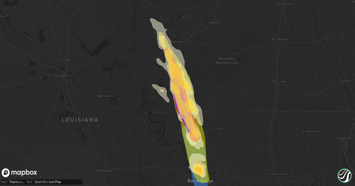 Hail map in Woodville, MS on June 17, 2023