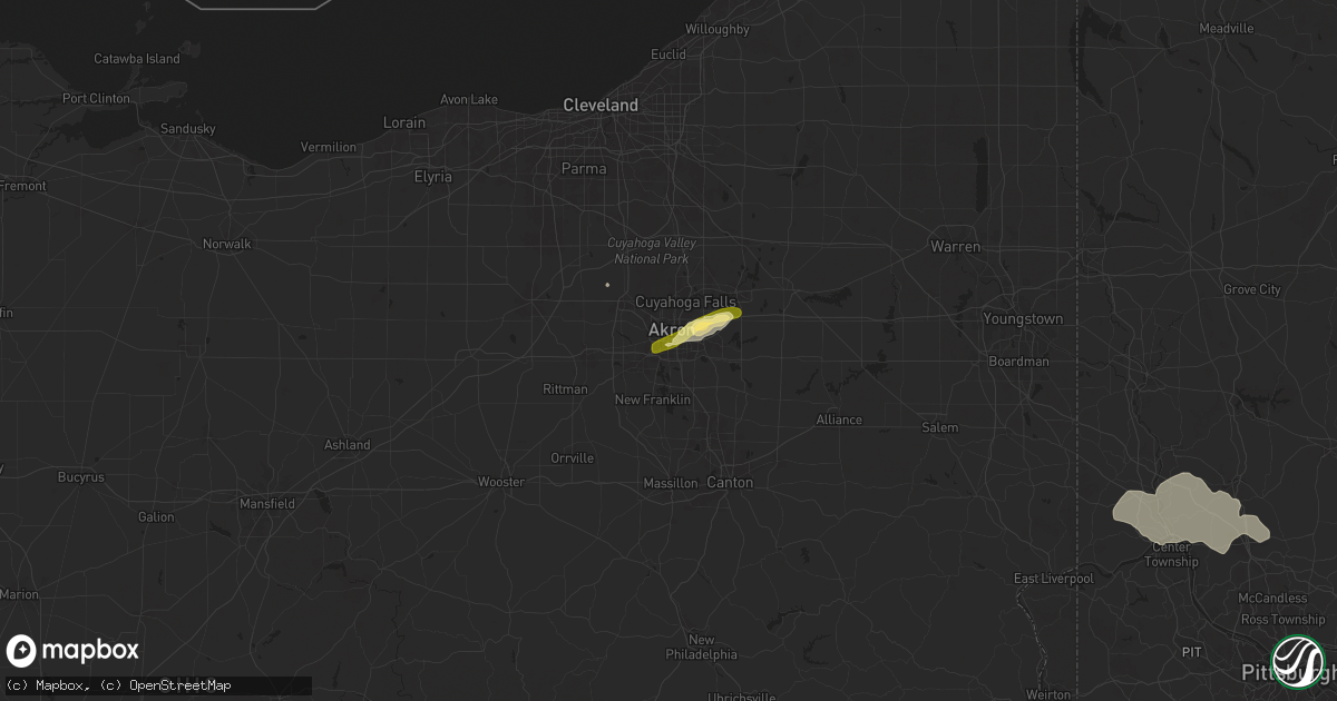Hail map in Akron, OH on June 17, 2024