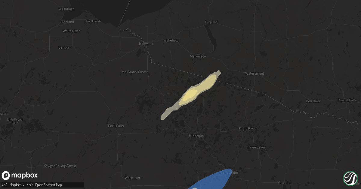 Hail map in Manitowish Waters, WI on June 17, 2024