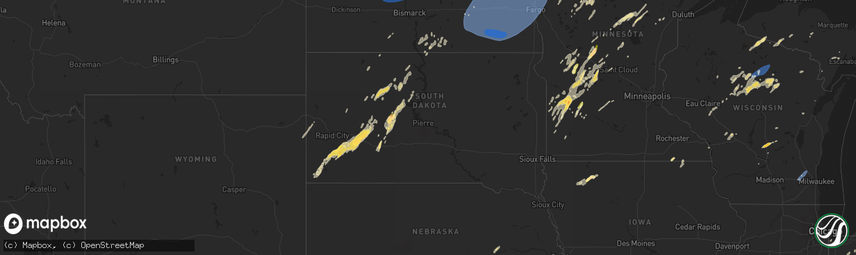 Hail map in South Dakota on June 17, 2024
