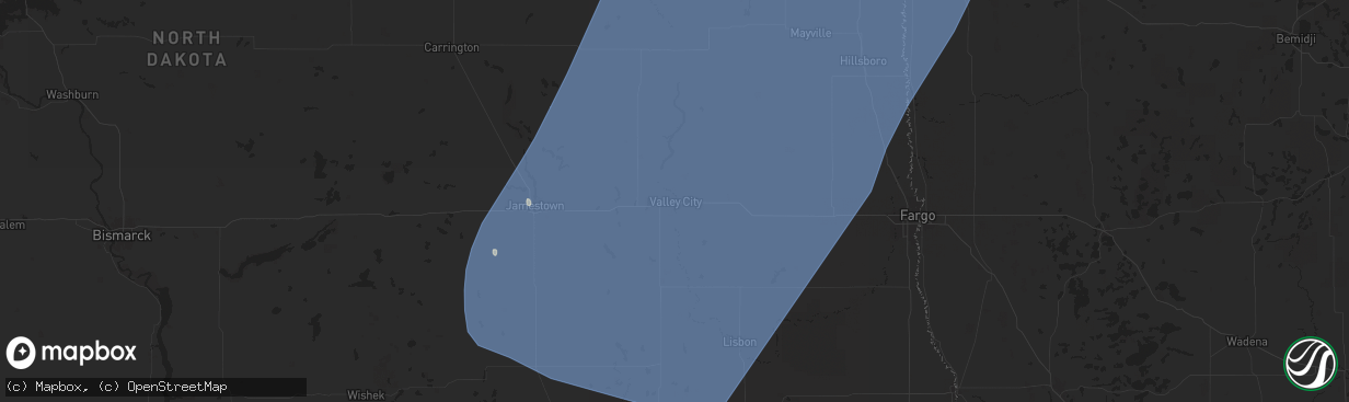 Hail map in Valley City, ND on June 17, 2024