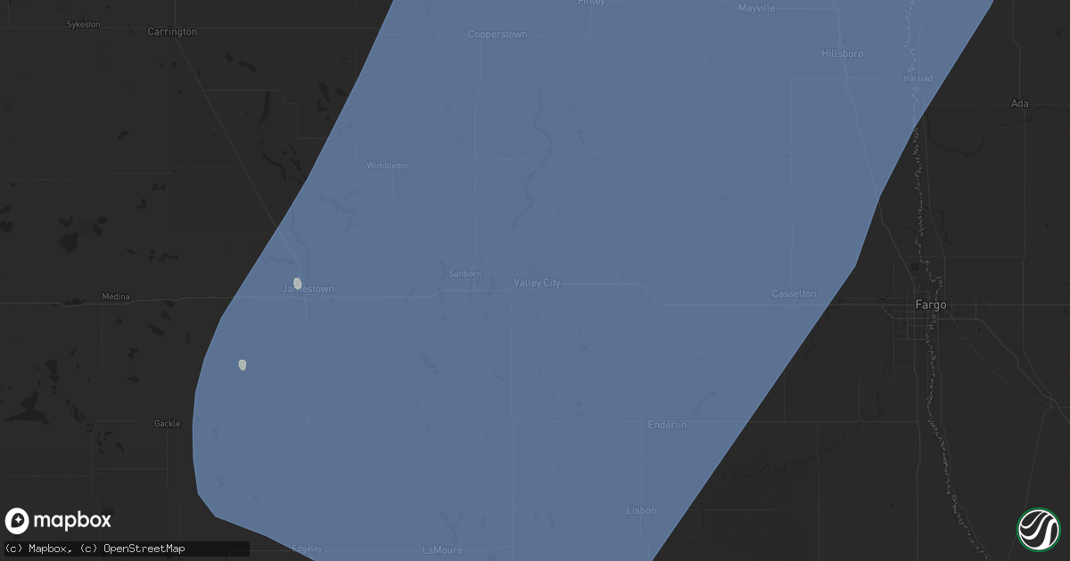 Hail map in Valley City, ND on June 17, 2024