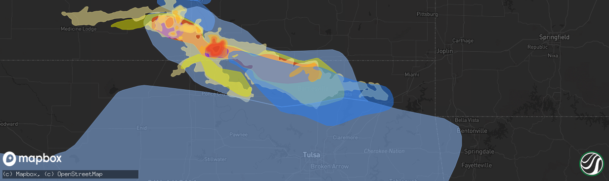 Hail map in Bartlesville, OK on June 17, 2025