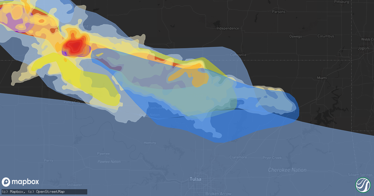 Hail map in Bartlesville, OK on June 17, 2025