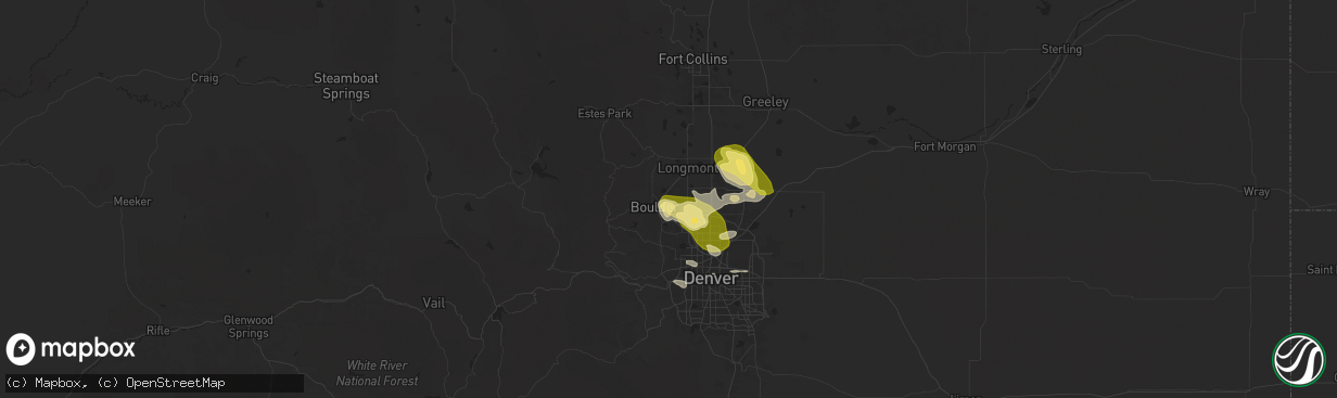 Hail map in Boulder, CO on June 17, 2025