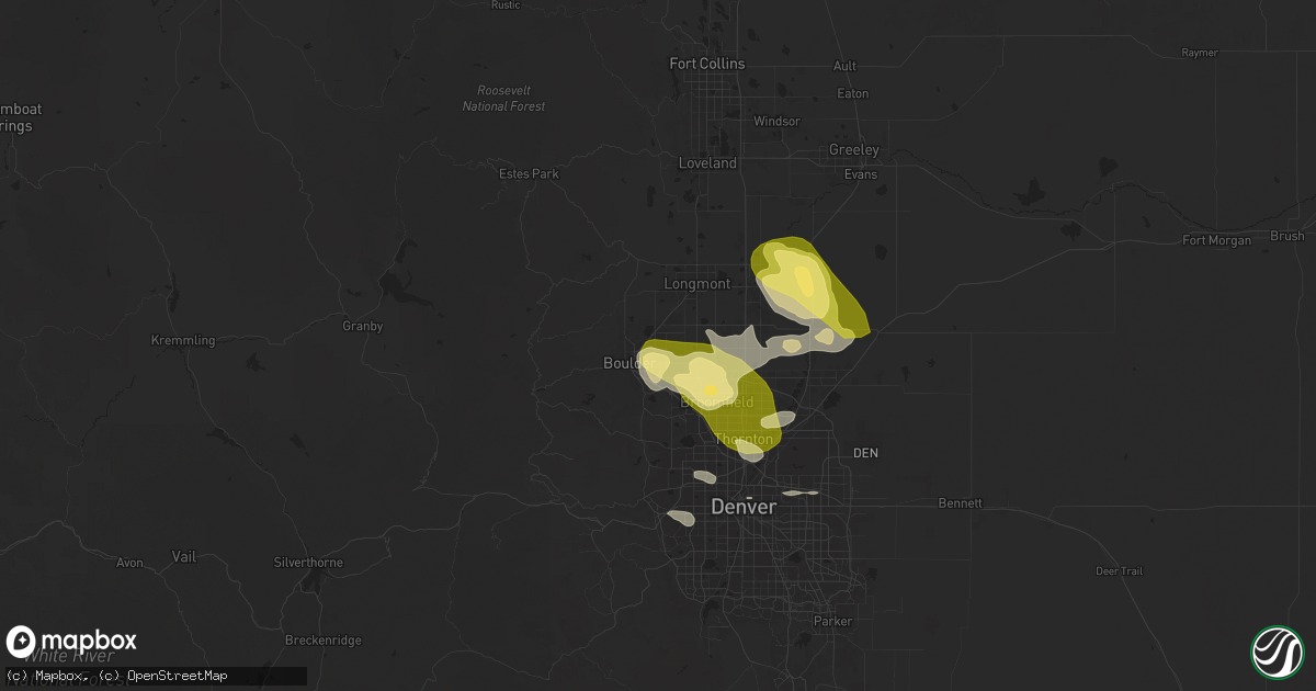 Hail map in Boulder, CO on June 17, 2025
