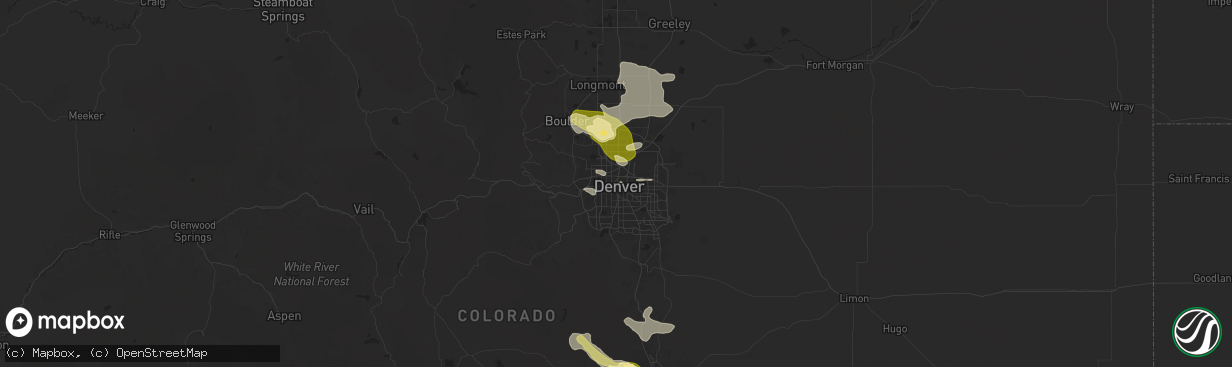 Hail map in Denver, CO on June 17, 2025