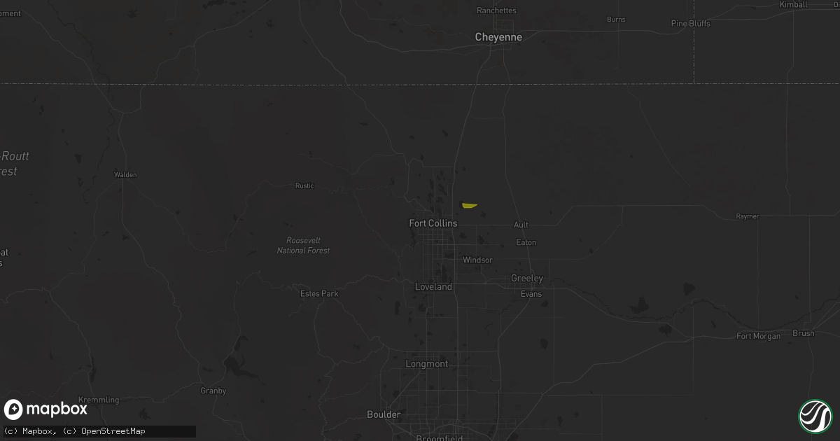 Hail map in Fort Collins, CO on June 17, 2025