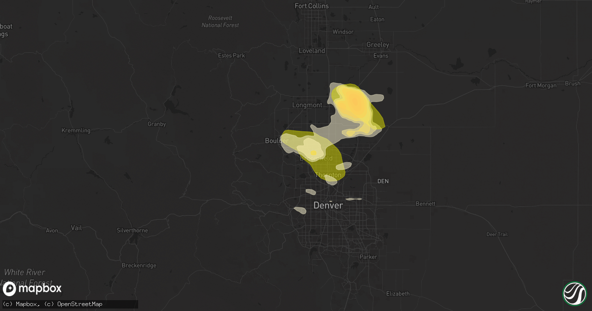 Hail map in Louisville, CO on June 17, 2025