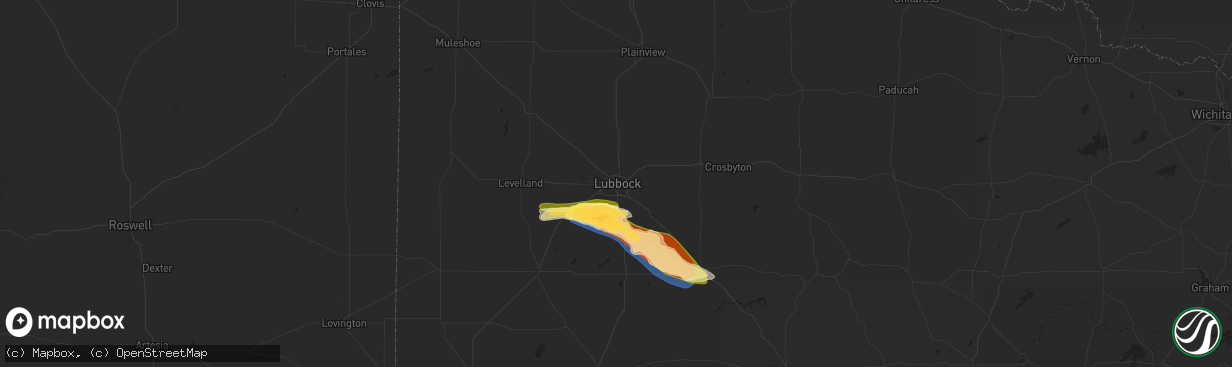 Hail map in Lubbock, TX on June 17, 2025