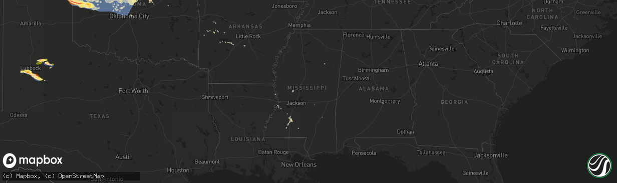 Hail map in Mississippi on June 17, 2025