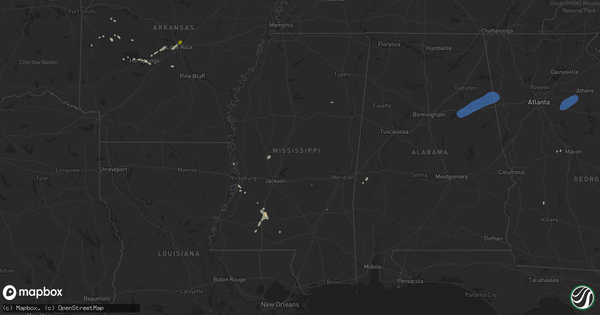 Hail map in Mississippi on June 17, 2025
