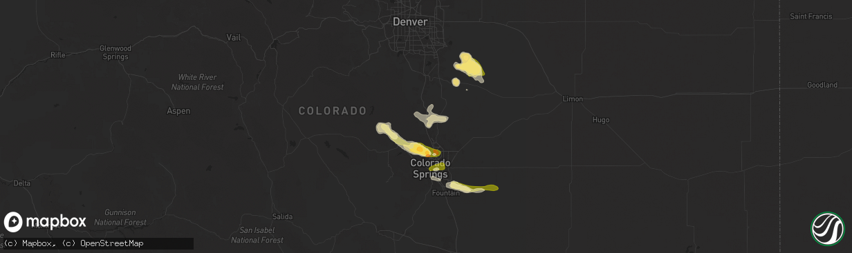 Hail map in Monument, CO on June 17, 2025