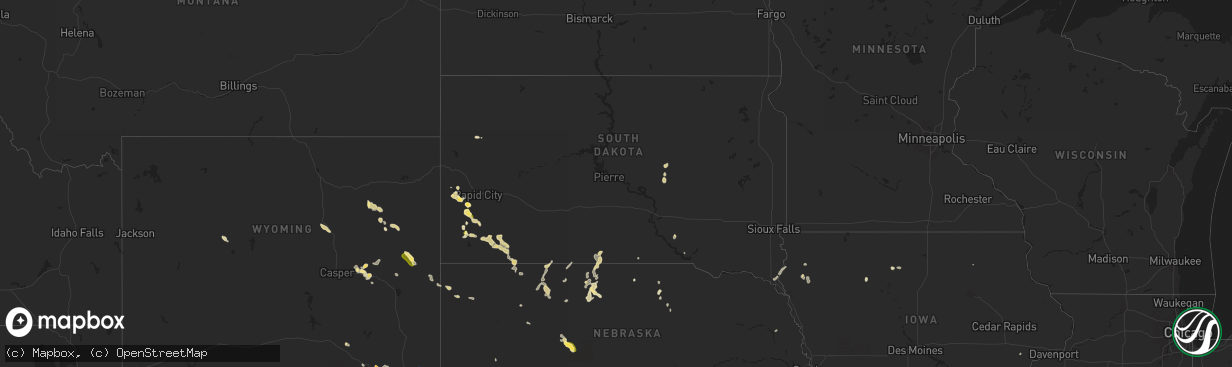Hail map in South Dakota on June 17, 2025