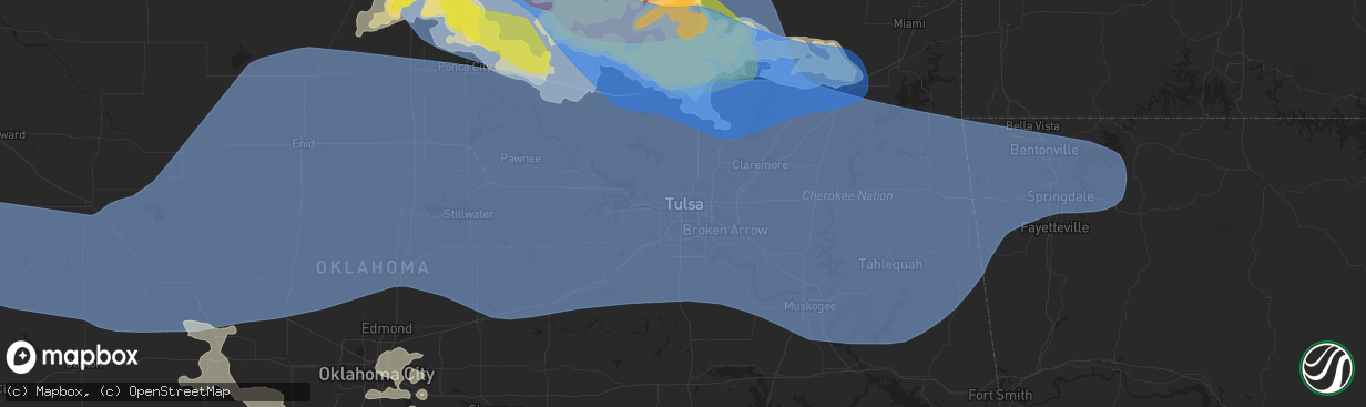 Hail map in Tulsa, OK on June 17, 2025