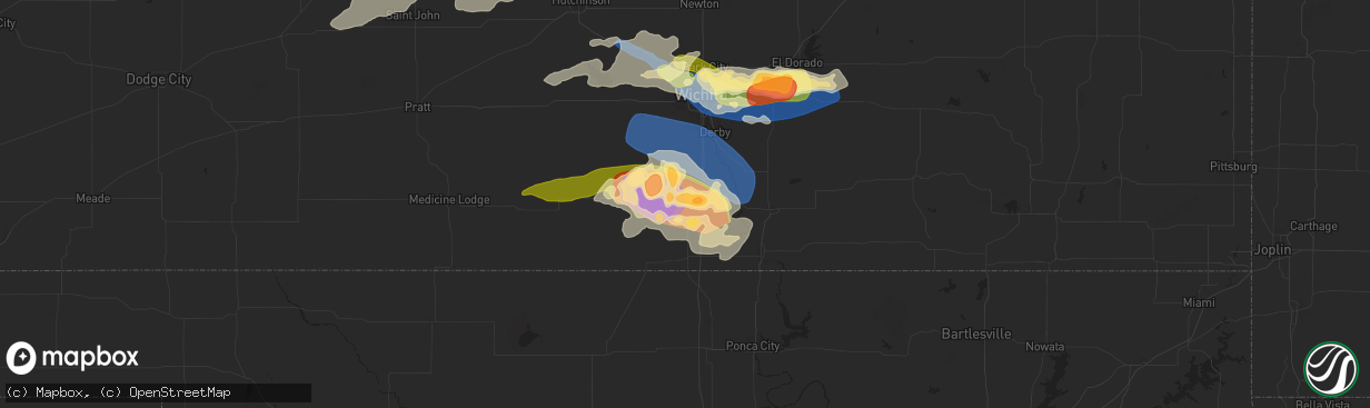 Hail map in Wellington, KS on June 17, 2025