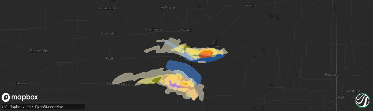 Hail map in Wichita, KS on June 17, 2025