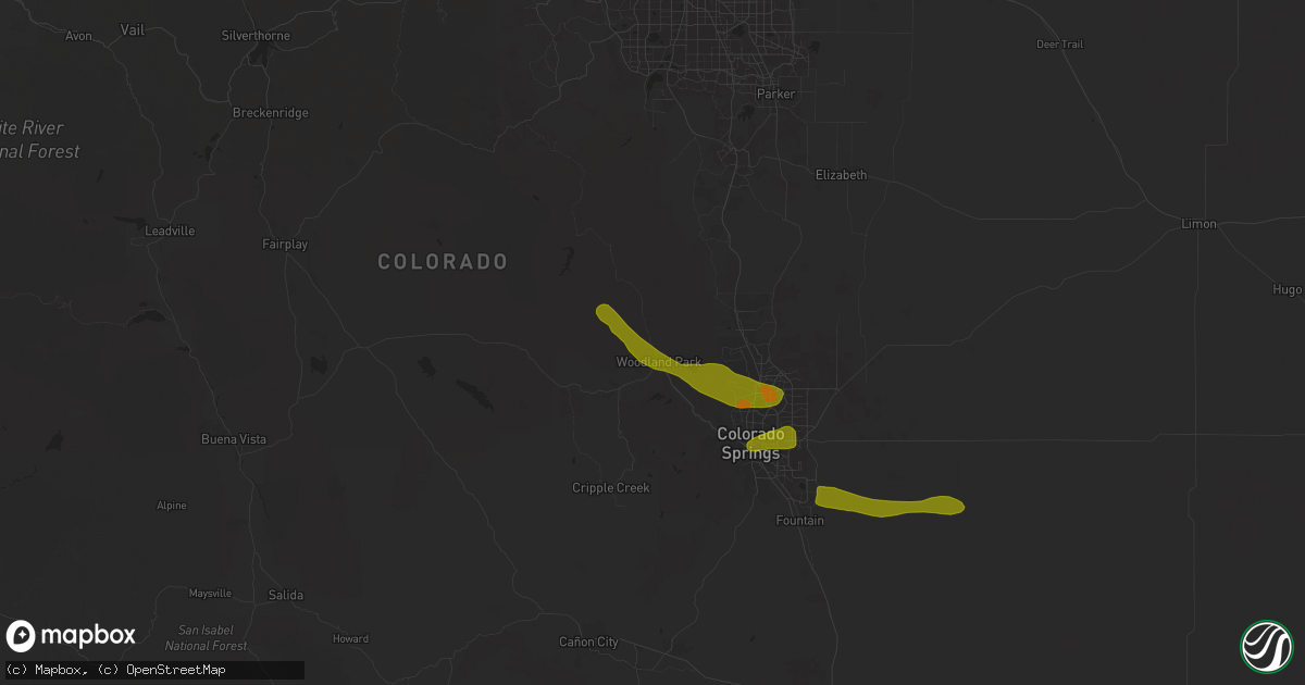 Hail map in Woodland Park, CO on June 17, 2025