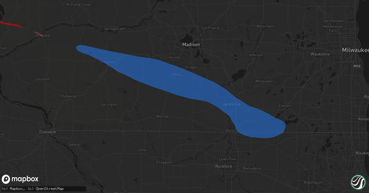 Hail map in Albany, WI on June 17, 2026