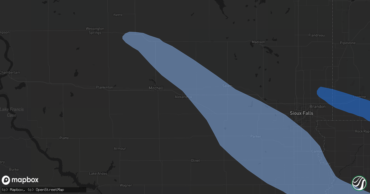 Hail map in Alexandria, SD on June 17, 2026