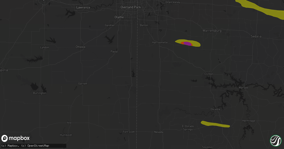 Hail map in Amsterdam, MO on June 17, 2026