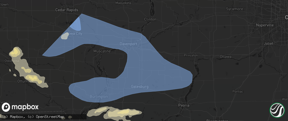 Hail map in Andover, IL on June 17, 2026