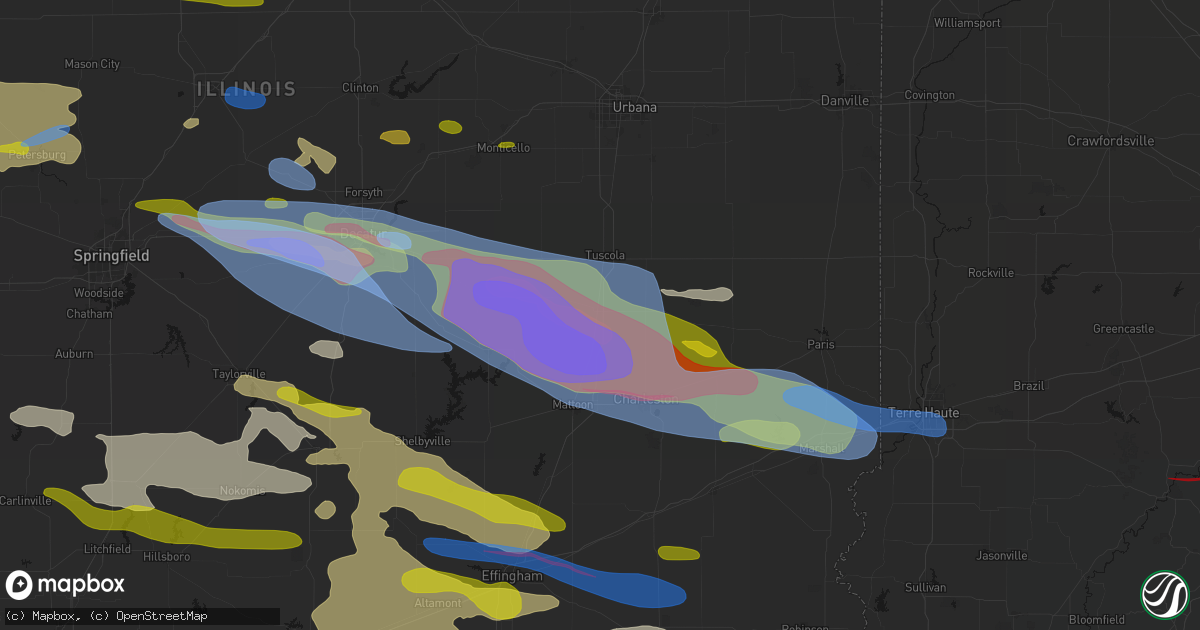 Hail map in Arcola, IL on June 17, 2026