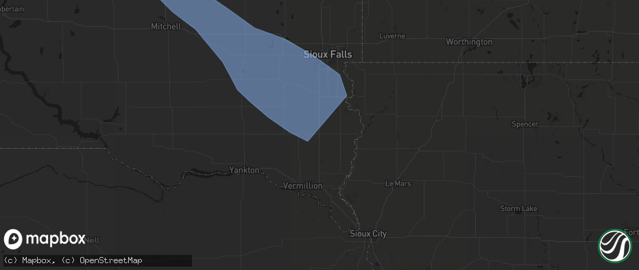 Hail map in Beresford, SD on June 17, 2026