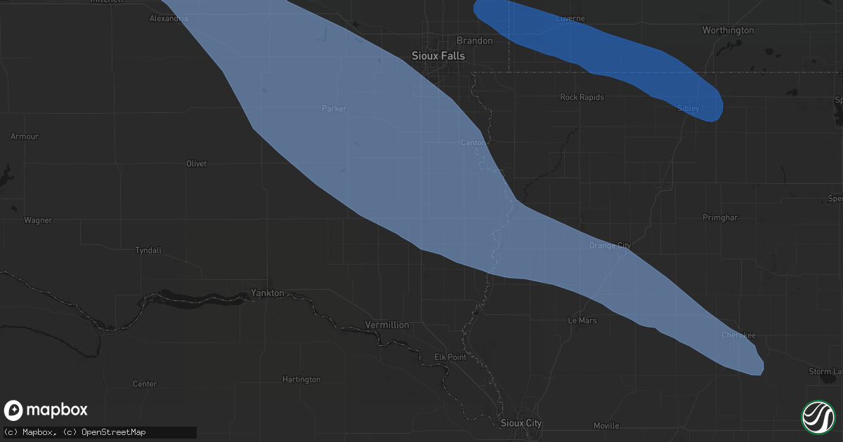 Hail map in Beresford, SD on June 17, 2026