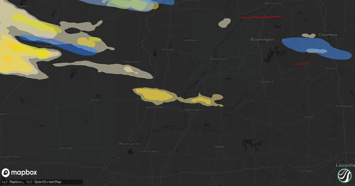 Hail map in Bicknell, IN on June 17, 2026