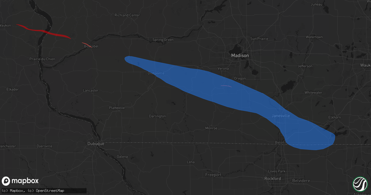 Hail map in Blanchardville, WI on June 17, 2026