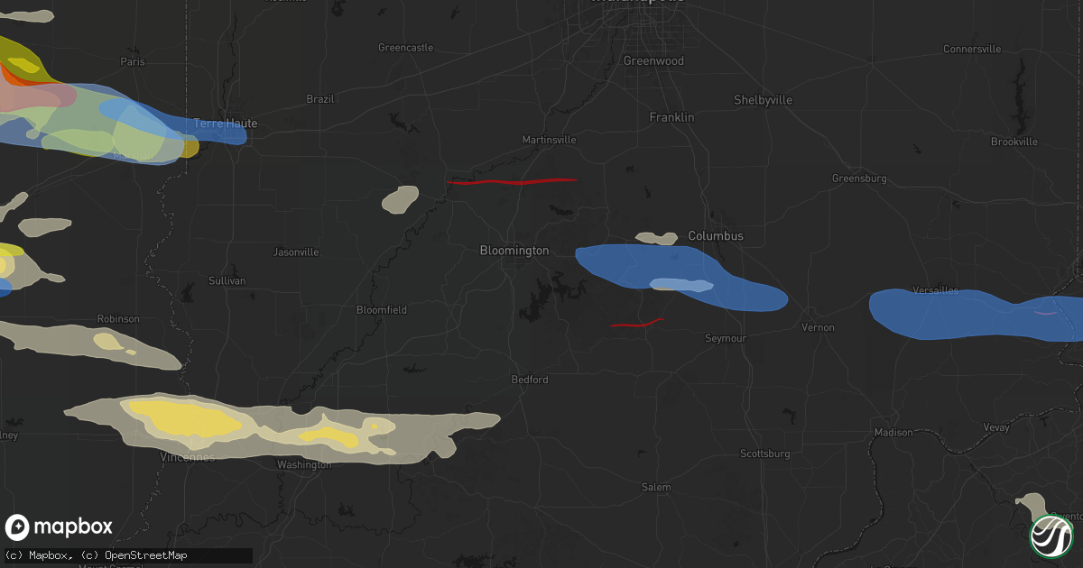 Hail map in Bloomington, IN on June 17, 2026