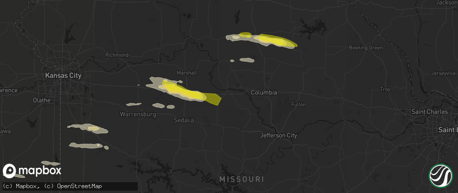 Hail map in Boonville, MO on June 17, 2026
