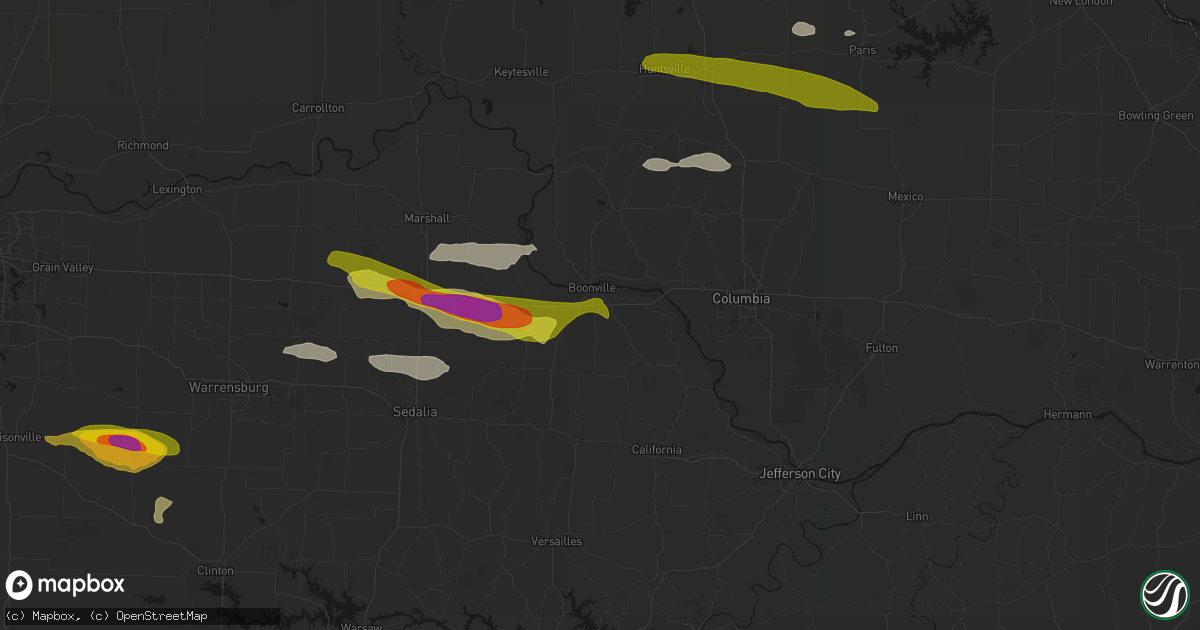 Hail map in Boonville, MO on June 17, 2026
