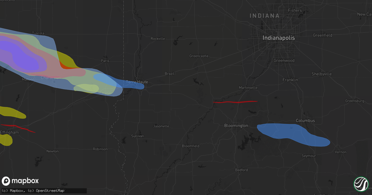Hail map in Bowling Green, IN on June 17, 2026