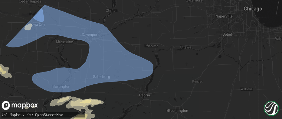 Hail map in Bradford, IL on June 17, 2026