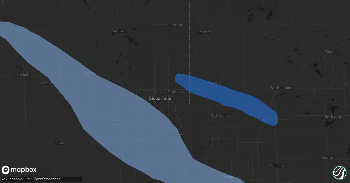 Hail map in Brandon, SD on June 17, 2026