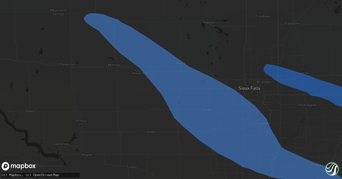 Hail map in Bridgewater, SD on June 17, 2026