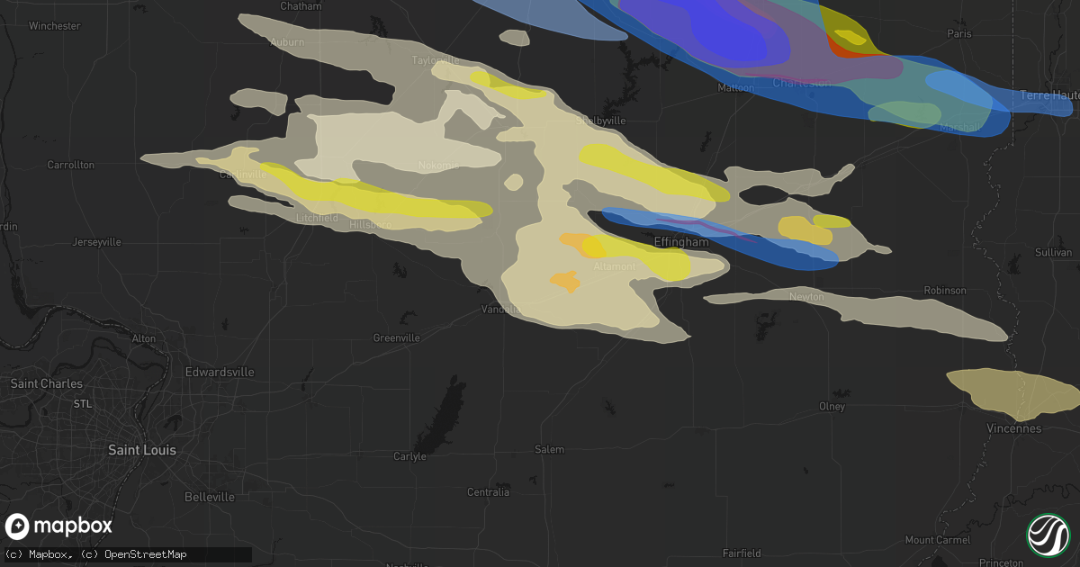 Hail map in Brownstown, IL on June 17, 2026