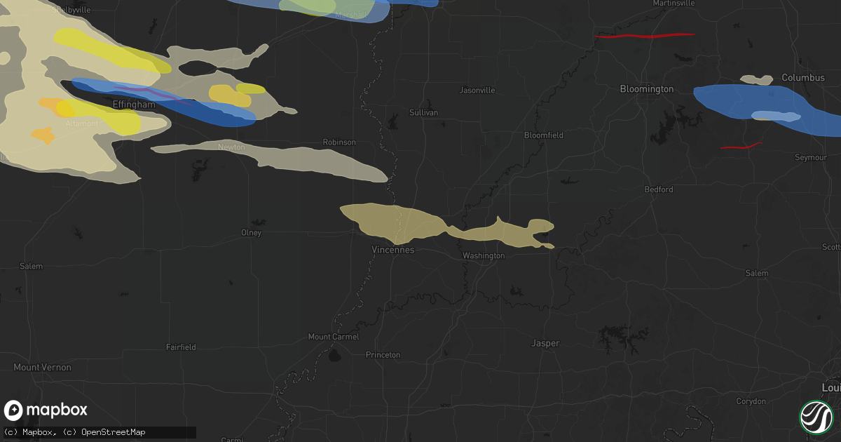 Hail map in Bruceville, IN on June 17, 2026