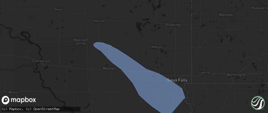 Hail map in Canova, SD on June 17, 2026